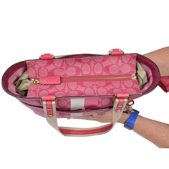 Coach Pink Tote with Signature Monogram - Picture 6 of 12